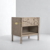 Hand-carved Ornithology One-Drawer Open Nightstand Natural Brown